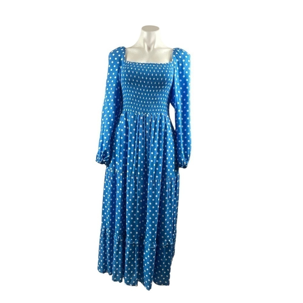 Dolan Anthropologie Left Coast Laney Polka Dot Maxi Dress in Blue and White - Picture 4 of 14